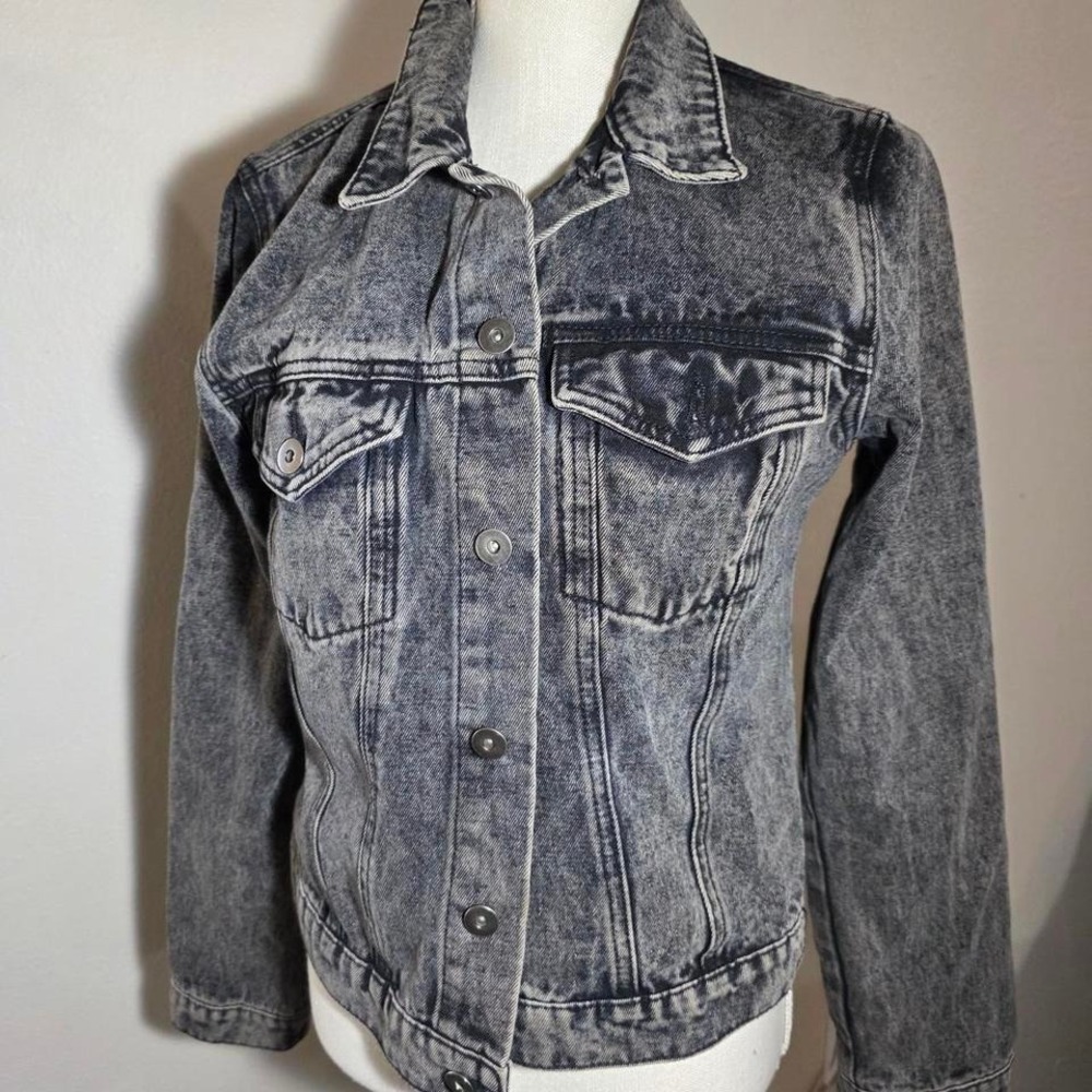 Black & grey acid wash denim‎ jacket size large